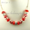 silver charms necklaces with rhinestone murano glass beads design E