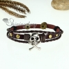 skull cross charm genuine leather wrap bracelets brown