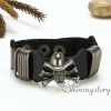 skull crossbones bracelets genuine leather wristbands with buckle death gothic punk bracelets design B