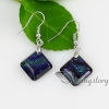 square fancy color dichroic foil glass dangle earrings design D