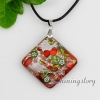 square millefiori glitter silver foil lampwork glass necklaces with pendants jewelry red
