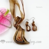streamer foil venetian murano glass pendants and earrings jewelry brown