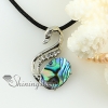 swan rainbow abalone sea shell mother of pearl rhinestone pendant necklace design B