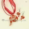 swirled venetian murano glass pendants and earrings jewelry red