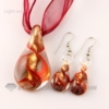 teardrop glitter venetian murano glass pendants and earrings jewelry light red