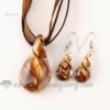 teardrop glitter venetian murano glass pendants and earrings jewelry brown