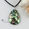 teardrop patchwork sea water rainbow abalone shell mother of pearl pendants leather necklaces jewelry design B