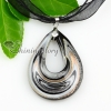 teardrop silver foil with lines lampwork murano italian venetian handmade glass necklaces pendants design B