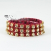 three layer rhinestone bead cotton cord leather warp bracelets design B