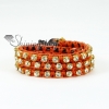 three layer rhinestone bead cotton cord leather warp bracelets design C