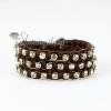 three layer rhinestone bead cotton cord leather warp bracelets design E
