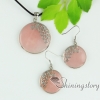 turquoise rose quartz tiger's-eye agate semi precious stone filigree round pendants dangle earrings jewelry sets design C