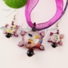turtle foil venetian murano glass pendants and earrings jewelry purple