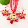 turtle foil venetian murano glass pendants and earrings jewelry red