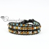 two layer tiger's-eye turquoise agate and crystal bead leather warp bracelets design A