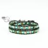 two layer tiger's-eye turquoise agate and crystal bead leather warp bracelets design B