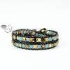 two layer tiger's-eye turquoise agate and crystal bead leather warp bracelets design D