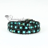 two layer tiger's-eye turquoise agate and crystal bead leather warp bracelets design E
