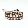 two layer tiger's-eye turquoise agate and crystal bead leather warp bracelets design F
