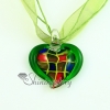 valentine's day love heart glitter with lines murano lampwork glass venetian necklaces pendants design C
